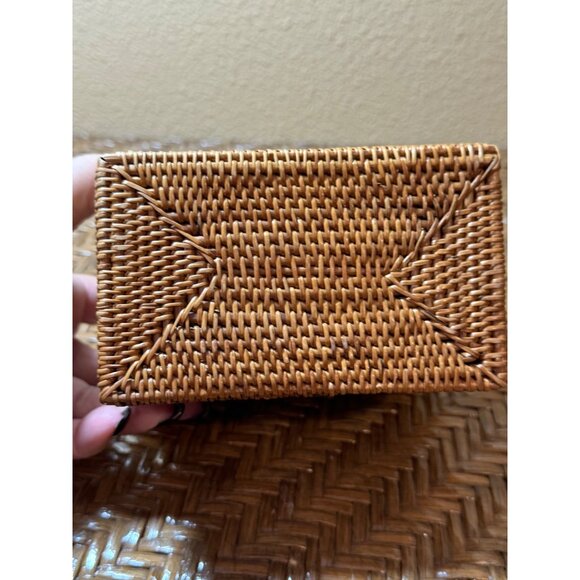 Vintage Rectangular Woven Rattan Basket With Lid & Black Accents - Picture 5 of 13